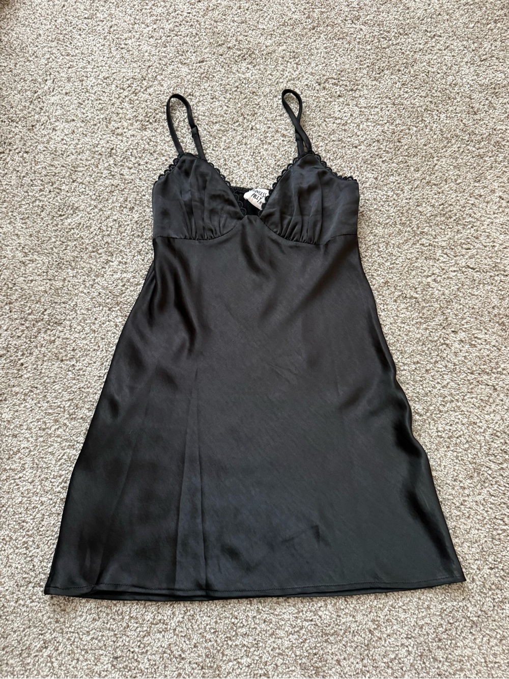 Princess Polly Black Satin Slip Dress with Lace Trim